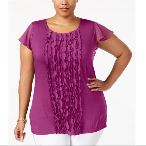 Charter Club Tops - Charter Club Ruffled Scoop Neck Casual Top